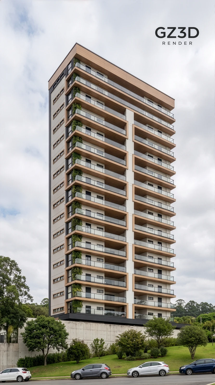 Edifício residencial com volumes verticais