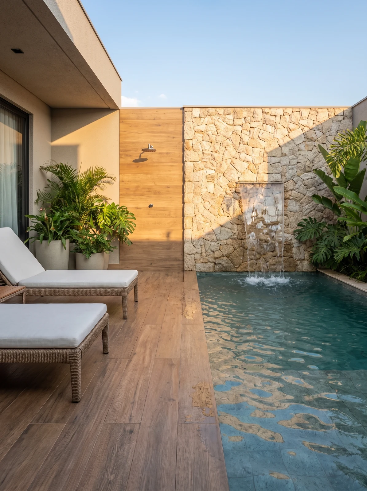 Piscina e revestimento de pedra natural