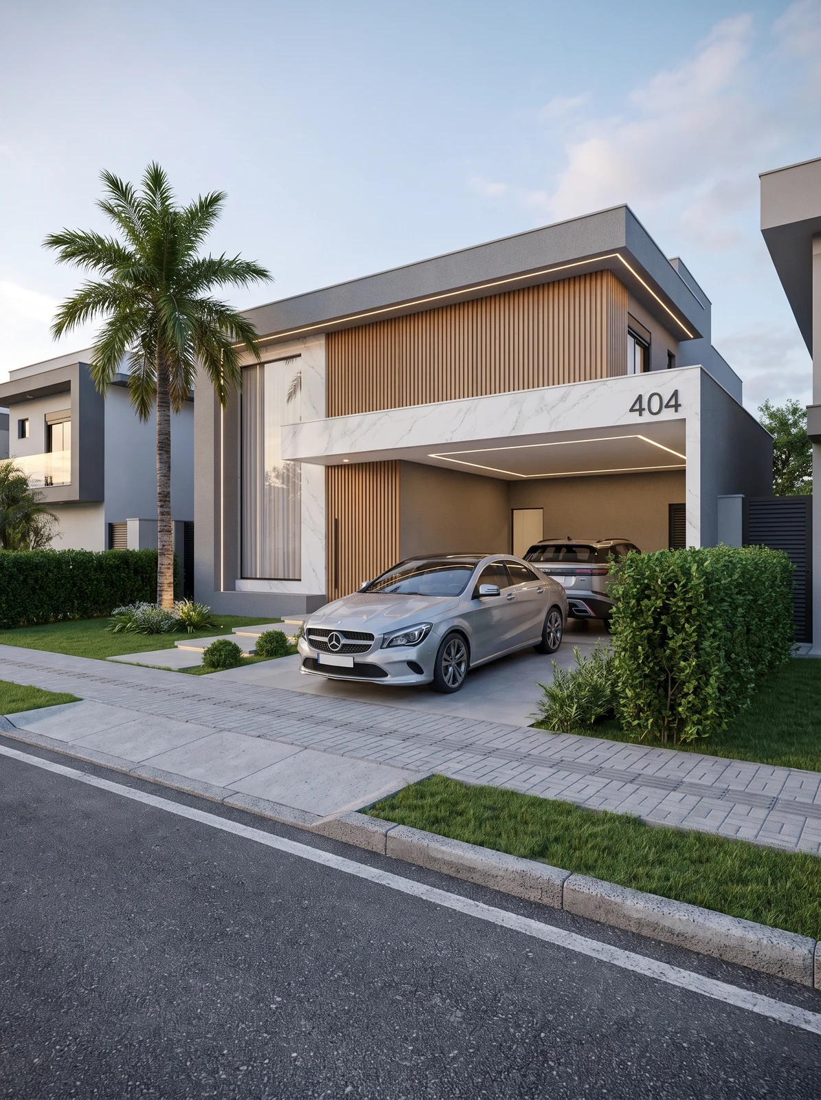 Fachada residencial com paisagismo tropical