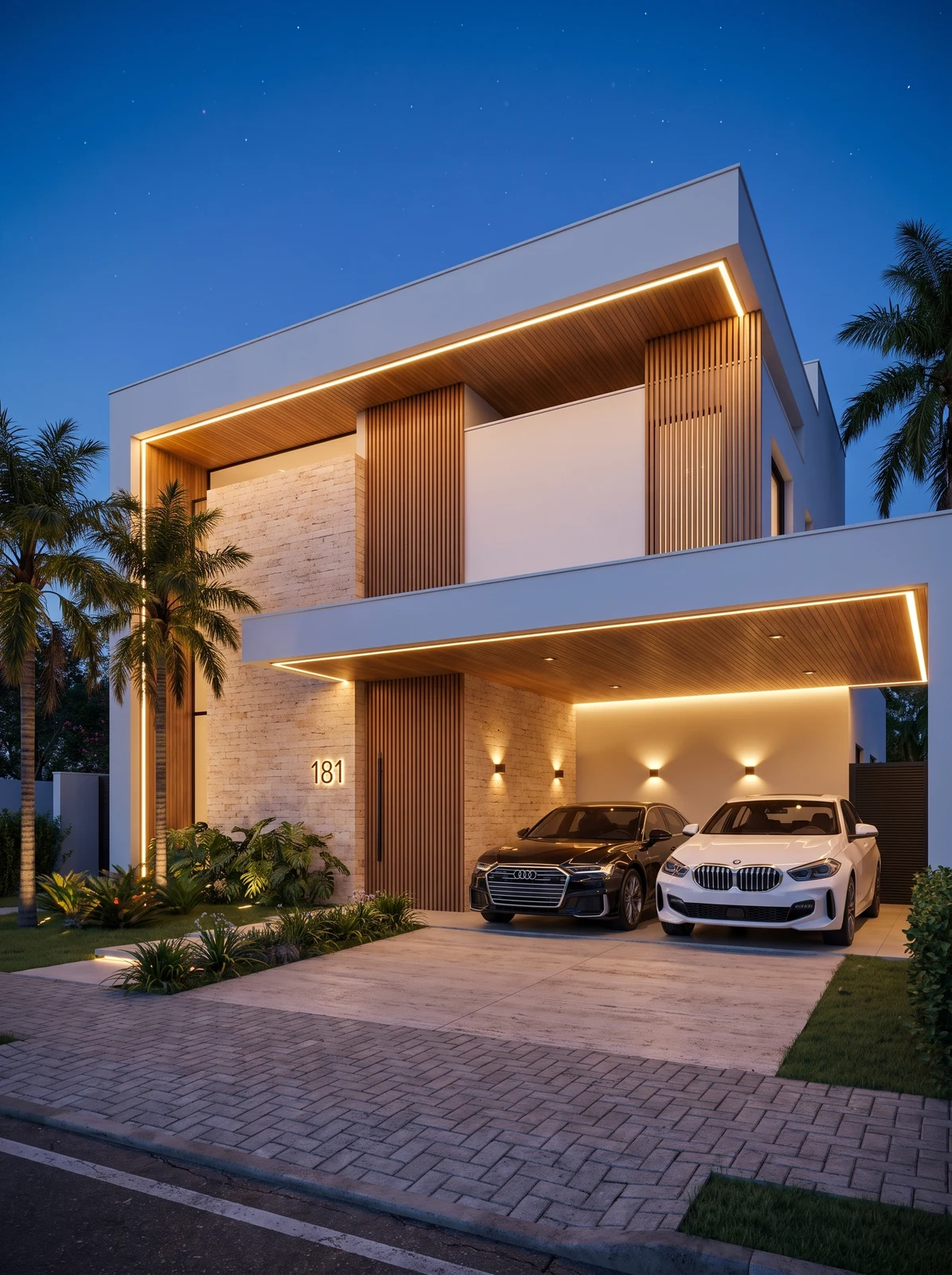 Fachada residencial ao entardecer